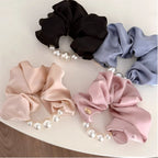 Tengzhuo Pearl Satin Hair Scrunchie Women