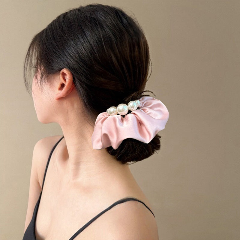 Tengzhuo Pearl Satin Hair Scrunchie Women