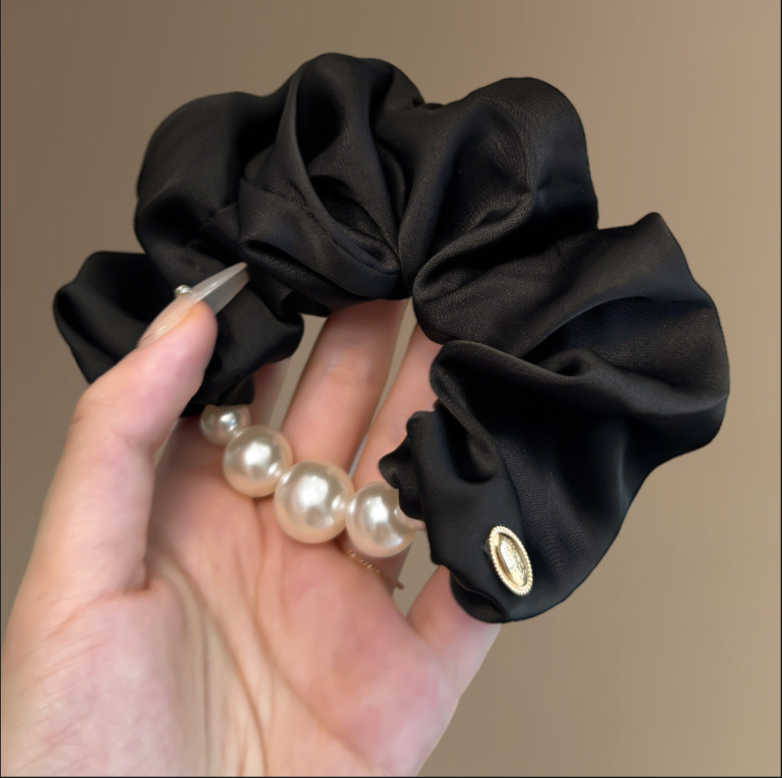 Tengzhuo Pearl Satin Hair Scrunchie Women