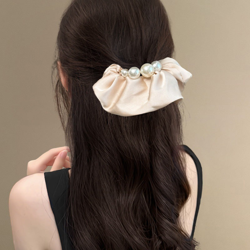 Tengzhuo Pearl Satin Hair Scrunchie Women